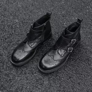 엘럽 여사친 빈티지 플랫워커 수제화 라운드 통굽 앵클부츠 리얼 가죽 슬림핏 워커 미들힐 패션부츠 박템5