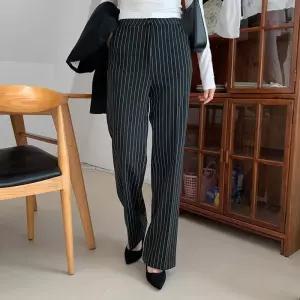 [옷자락] 여자 스트라이프 일자 기모 모직 슬랙스