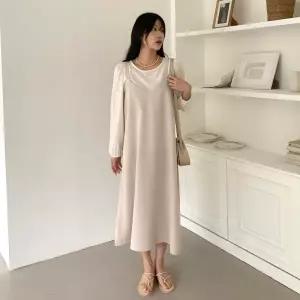 여자 라운드넥 쉬폰 퍼프 뷔스티에 원피스 세트