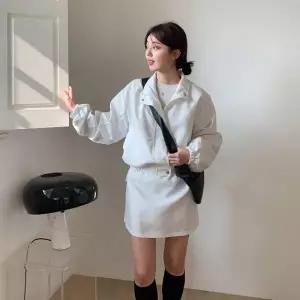 여자 바스락 크롭 스트링 바람막이 스커트 세트