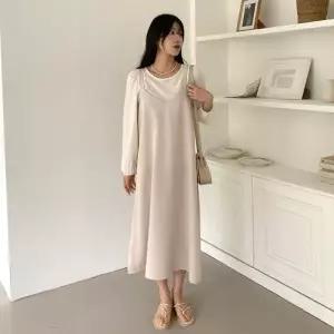 [다잇템]여자 라운드넥 쉬폰 퍼프 뷔스티에 원피스 세트