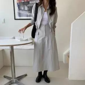 [다잇템]여자 바스락 크롭 셔츠 자켓 롱 스커트 세트