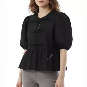 미니멀 캐주얼 26SS Cotton Poplin Peplum Tie Blouse (F7364 099) (코튼 포플린 페플럼 타