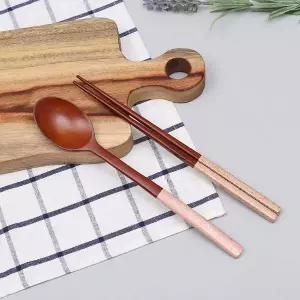 로즈우드 GO89QL30 옻칠 투톤 수저 세트 핑크 우드숟가락