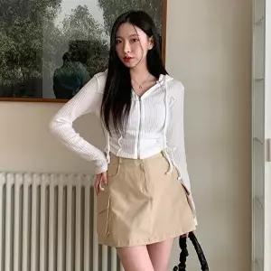 [옷자락]여자 절개 골지 스트랩 슬림 후드집업