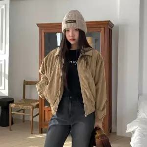 [하프클럽/옷자락]여자 심플 코듀로이 누빔 블루종 점퍼