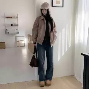 [하프클럽/옷자락]여자 시보리 보아 퍼 카라 집업 자켓