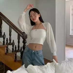 [하프클럽/옷자락]여자 소프트 스퀘어 짜임 시스루 니트 볼레로