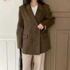 [하프클럽/옷자락]여자 오픈카라 핸드메이드 헤링본 울 자켓