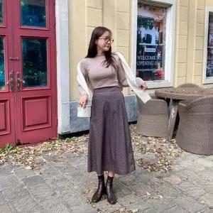 [다잇템] 여자 스퀘어 땡땡이 에이라인 귀여운 롱 스커트