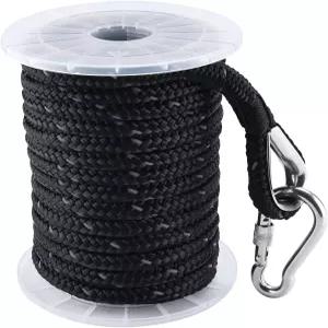 NovelBee 1/2인치 x 50피트 앵커 로프 스테인리스 스틸 골무와 스냅 훅이 있는 더블 브레이드 나일론 라인