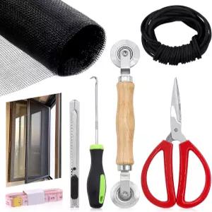 Tanstic 7Pcs 창문 스크린 메시 및 도어 수리 도구 키트 47인치 W X 98인치 L 섬유 유리 교체 스플라인
