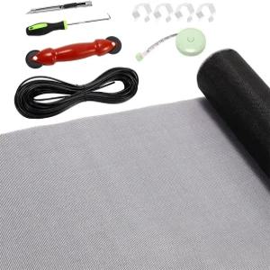 FLYZZ 윈도우 스크린 도어 수리 키트 Fiberglass Mesh 48 x118 0.161인치 스플라인 블랙 교체용 메쉬 도구