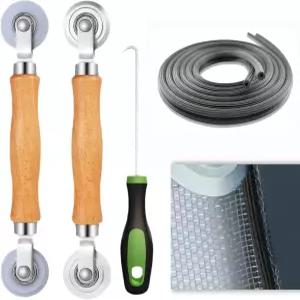 화면 수리 도구 키트 - 2가지 유형의 롤러 32피트 고정 장치 스플라인 및 제거 후크 포함 4-in-1 창문 문