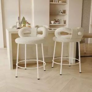 높은화장대의자 스툴 등받이 양털 원형 리본 레더 램스울 화장대 바 식탁