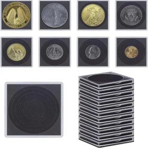 스펀지 43mm 동전 캡슐 모건 실버 달러 스냅 홀더 프로텍터가 있는 20개의 투명 수집 조절 가능한 직경