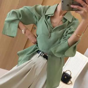 아이엠 카라 포켓 루즈핏 셔츠 매듭 끈 뷔스티에 시스루 투피스세트 (2color)