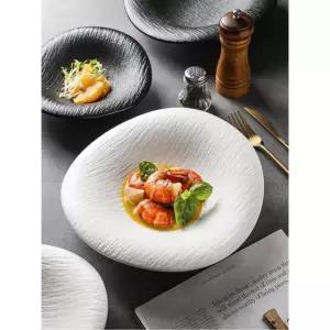 움푹 그릇 오목 파스타 꽃잎 멜라민사각접시 인치 수입그릇 플라워 식사 2P 넉넉한 1 무광 블랙 8inch 스톤 텍스처 이형 접