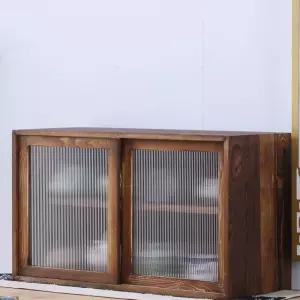 레트로 원목 주방 수납장 다기 접시 컵 선반 미닫이찬장 엔틱 진열장 빈티