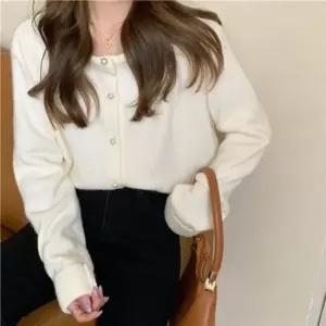 [SBD] 진주알 가디건 베이직 라운드넥 여성 단추