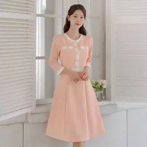 ~XXL까지 메리펠 배색 트위드 원피스 봄 가을 하객룩 오피스룩 모임룩 격식룩 빅사이즈1214566