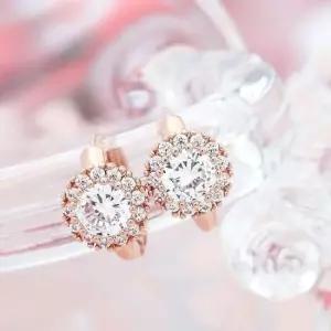 데일리귀걸이 골드필드 핀 큐빅 꽃 로즈골드 원터치 링 귀걸이 14K