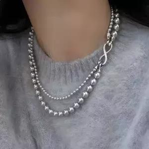 TBZ 포인트 목걸이 패션 흑진주 지르코니아 고리 쉘비즈