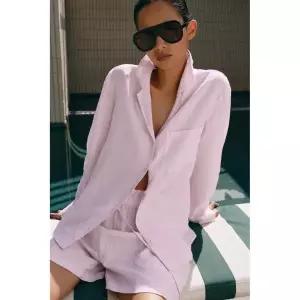 ZARA ZW 컬렉션 린넨 포켓 셔츠 - 라이트 제비꽃 5344/010/619 146369