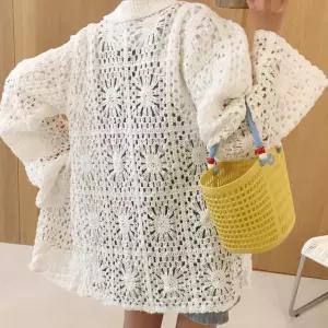 리프 뜨개 펀칭 크로쉐 루즈핏 카라 가디건 (2color)