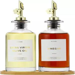 주방용 홈칼리 올리브 오일 디스펜서 푸어러가 포함된 11.8온스 유리 병 및 식초 세트 조리용 누수 방지