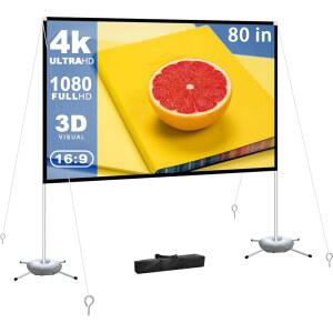 프로젝터 스크린 휴대용 야외 영화: 프로젝션 스크린 스탠드 4K 시네마 80인치 캠핑용 화이트