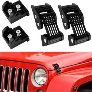 지프 랭글러 JK JKU 2007-2018과 호환되는 2PCS 알루미늄 후드 래치 잠금장치 흔들림을 줄이기 위한 쿨