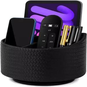 리모컨 홀더 360 회전 컨트롤러 TV 캐디 엔드 테이블 정리함 보관 침대 옆 스탠드 소파 통화용 PU 가죽