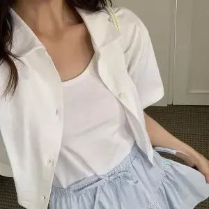 [하프클럽/]여자 베이직 끈나시 카라넥 세미크롭 반팔 골지 가디건 세트