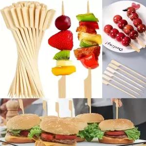50Pcs 일회용 대나무 스틱 바베큐 도구 자연 꼬치 캠핑 파티 Kabob 칵테일