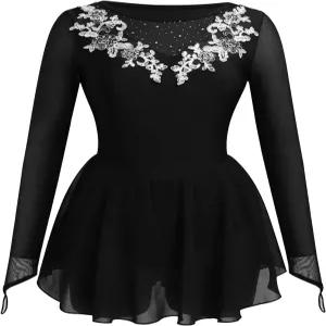 ODASOD 여성 피겨 스케이팅 드레스 라인스톤 자수 메시 롱 슬리브 레오타드 체조 경기 연습용