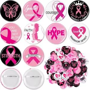 릴리아파 100 PC 유방암 인식 버튼 핑크 호프 리본 브로치 핀 자선 단체 인정 공개 행사 기금 모금자