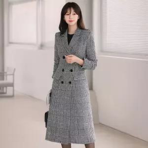 시크라인 ~XXL까지 드마르 하운드투스 체크 더블 버튼 롱 코트 겨울코디 하객룩 모임룩 오피스룩 연말룩 빅