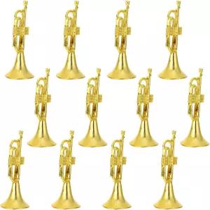 크리스마스 트리 화환 홈 파티 DIY 걸이 장식용 NUOBSTY 12pcs 황금 트럼펫 악기 미니 플라스틱 모델