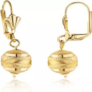 바젤 18K 골드 도금 다이아몬드 컷 여성용 10MM 볼 드롭 귀걸이 레버 백 브라질산 변색 없음 방수