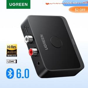 UGREEN AUX Bluetooth 수신기 LDAC Hi-Fi 3.5mm 잭 2RCA 오디오 6.0 어댑터 15h 자동차 스피커 PC 용