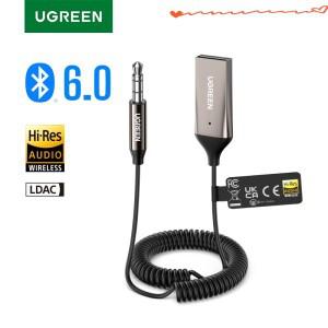 UGREEN Aux to 블루투스 6.0 어댑터 3.5mm 리시버 LDAC 하이 레졸루션 오디오 차량용 USB 잭 키트 마이크