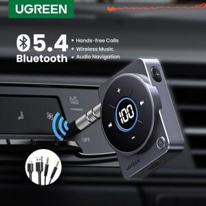 UGREEN 차량용 블루투스 5.4 Aux 어댑터 20H 배터리 수명 화면 디스플레이 SBC AAC 3.5mm 오디오 음악