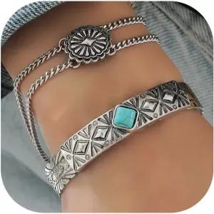 여성용 롱 티안티안 웨스턴 팔찌 터키석 실버 커프 트렌디 보헤미안 의상 드레스 주얼리 선물