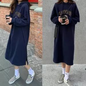 여성 후드 원피스 롱 기모 옆트임 루즈핏 데일리룩