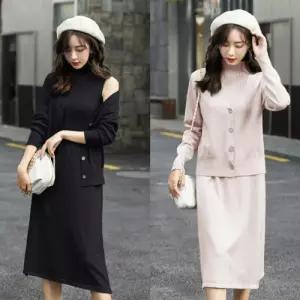 여성 민소매 반폴라 롱원피스 베이직한 가디건 세트