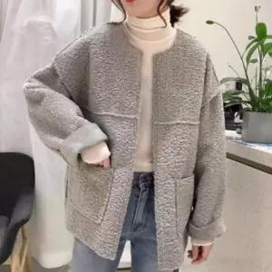노카라 노버튼 깔끔 뽀글이 루즈핏 양털 가디건 자켓