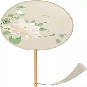 EINCOR 핸드헬드 중국 팬 클래식 태슬 잉크 페인팅 꽃무늬 둥근 실크