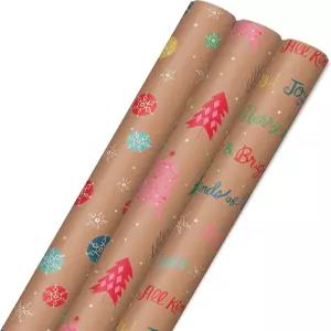 홀마크 크리스마스 포장지 롤 브라운 크래프트 홀리데이 선물 랩3 90 평방 피트 ttl 팩 눈송이 핑크 트리