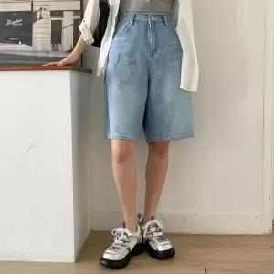 [하프클럽/]여자 심플 워싱 포인트 5부 반바지